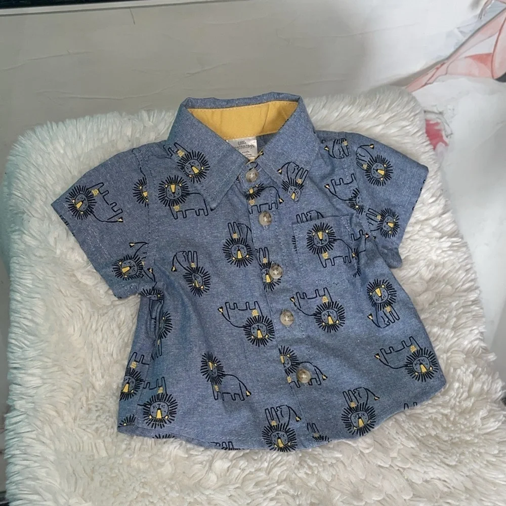 Little beginnings Blue Elephant Print Shirt and Yellow Pants Set NWOT